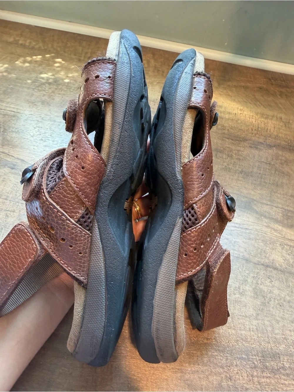 Earth Shoes Gelron 2000 Men's Sandals Brown Leather Hook & Loop US 8